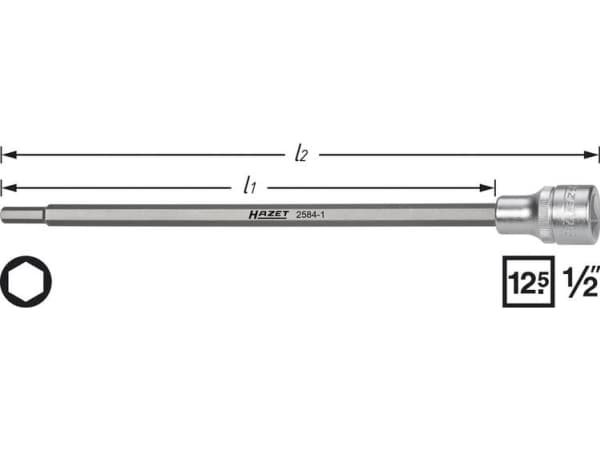 Hazet 2584-1 Unbrako Sugerør topnøgleindsats 6 mm 1/2 (12,5 mm)