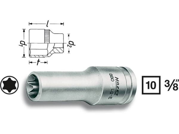 HAZET 880LG-E10, Stikkontakt, 3/8", Metrisk, 1 hoder, E10, 1,7 cm