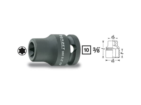 HAZET 880S-E10, Kraftpipe, Sort, 1 hoder, 3/8", Metrisk, Tyskland