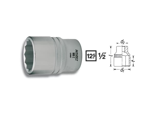 HAZET 900AZ-1.1/8, 1 stykker, 25,4 / 2 mm (1 / 2"), Kromvanadiumstål, 47 mm, 144 g