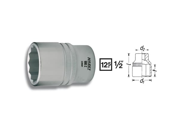 HAZET 900AZ-1.1/8, 1 stykker, 25,4 / 2 mm (1 / 2"), Kromvanadiumstål, 47 mm, 144 g