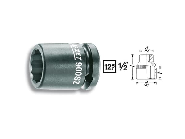 HAZET 900SZ-13, Slaghylsa, Svart, 1 huvuden, 1/2", Metrisk, 13 mm