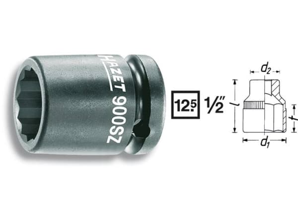 HAZET 900SZ-13, Slaghylsa, Svart, 1 huvuden, 1/2", Metrisk, 13 mm