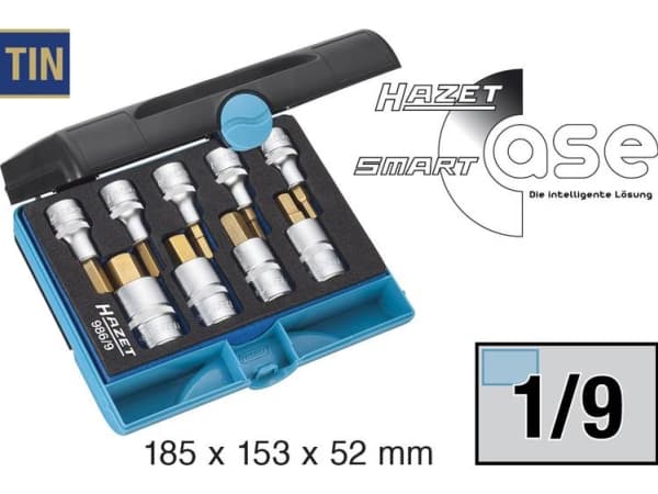 Hazet 986/9 / 986/9 N Topnøgle-bit-sæt 1/2 (12,5 mm) 9 dele 986/9