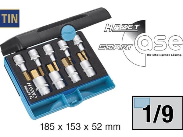 HAZET 986/9N, 9 kpl, Kuusikulmainen (metrinen), 5,6,7,8,9,10,12 mm, 18,5 cm, 165 mm, 153 mm