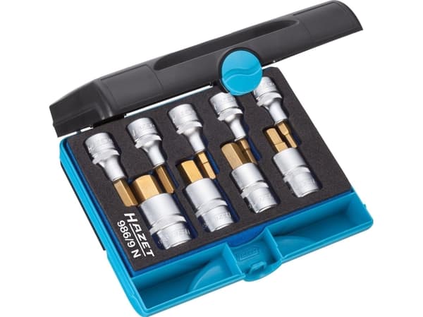 HAZET 986/9N, 9 kpl, Kuusikulmainen (metrinen), 5,6,7,8,9,10,12 mm, 18,5 cm, 165 mm, 153 mm