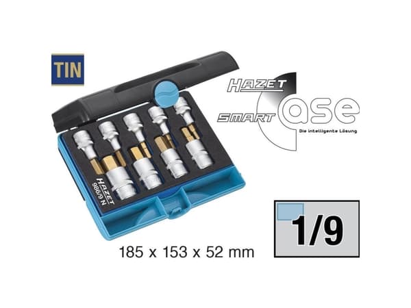 HAZET 986/9N, 9 kpl, Kuusikulmainen (metrinen), 5,6,7,8,9,10,12 mm, 18,5 cm, 165 mm, 153 mm