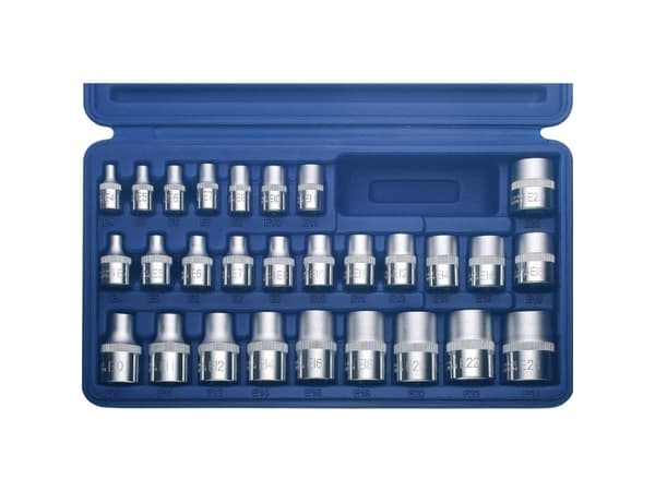Kunzer Topnøgleindsats-sæt 3/8 (10 mm), 1/4 (6,3 mm), 1/2 (12,5 mm) 28 dele 7EP28