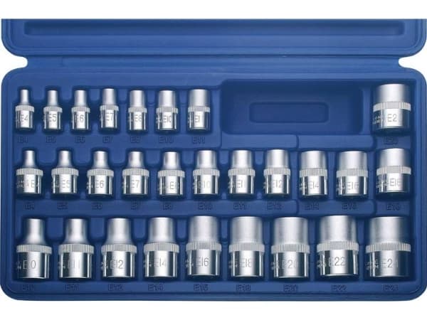Kunzer Topnøgleindsats-sæt 3/8 (10 mm), 1/4 (6,3 mm), 1/2 (12,5 mm) 28 dele 7EP28