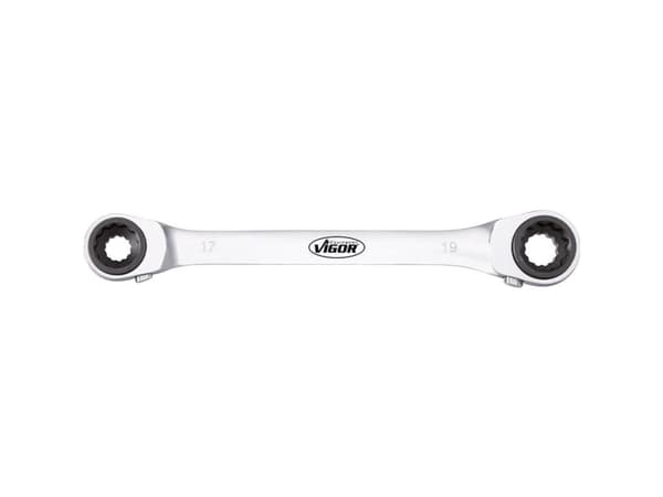 Vigor Doppel-Ratschen-Ringschlüssel, Skiftnyckel, Krom, Rostfritt stål, Rak, 10,13,17,19 mm, 22 cm