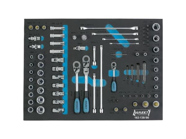Hazet Topnøglesæt Metrisk 1/4 (6,3 mm), 3/8 (10 mm), 1/2 (12,5 mm) 90 dele 163-139/90