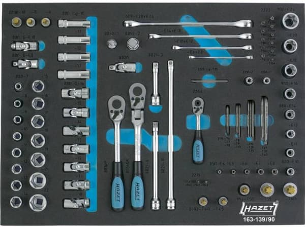 Hazet Topnøglesæt Metrisk 1/4 (6,3 mm), 3/8 (10 mm), 1/2 (12,5 mm) 90 dele 163-139/90