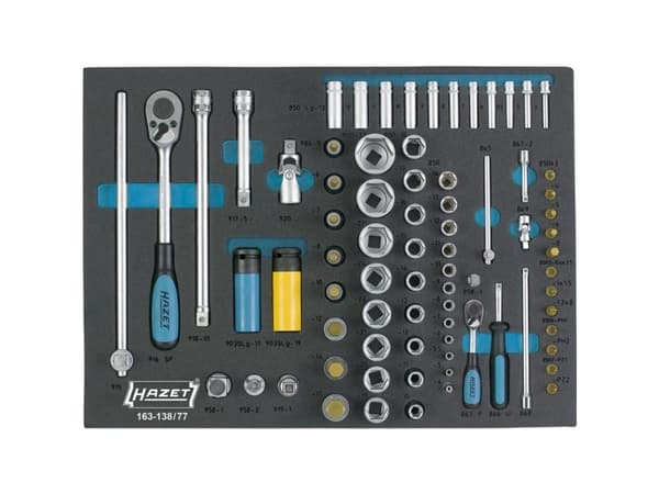 HAZET 163-138/77, Hylssats, 1/2", Metriska/brittiska, 77 huvuden, 6.3,12.5 mm, 1/2,1/4"