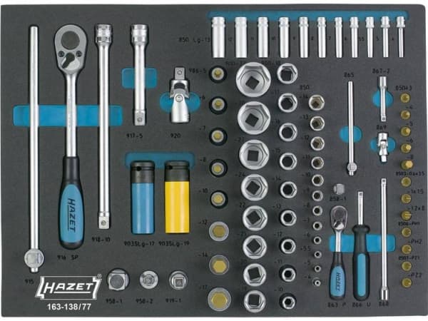 HAZET 163-138/77, Hylssats, 1/2", Metriska/brittiska, 77 huvuden, 6.3,12.5 mm, 1/2,1/4"