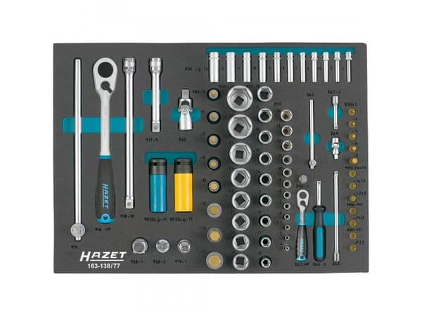HAZET 163-138/77, Hylssats, 1/2", Metriska/brittiska, 77 huvuden, 6.3,12.5 mm, 1/2,1/4"