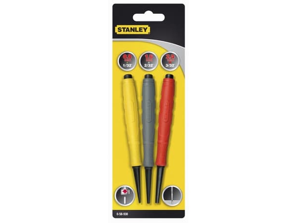 Stanley 0-58-930, Punsset, Stål, Svart, Röd, Gul, 102 mm, 3 styck, Blåsa