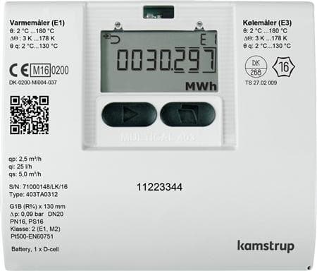 Varmemåler MULTICAL® 403 1,5M³/H / 110mm / 3/4" med batteri for returmontage