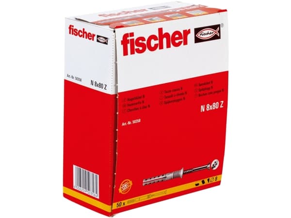 Fischer 050358, Nailon, Valkoinen, Pozidriv, PZ3, 8 cm, 8 mm