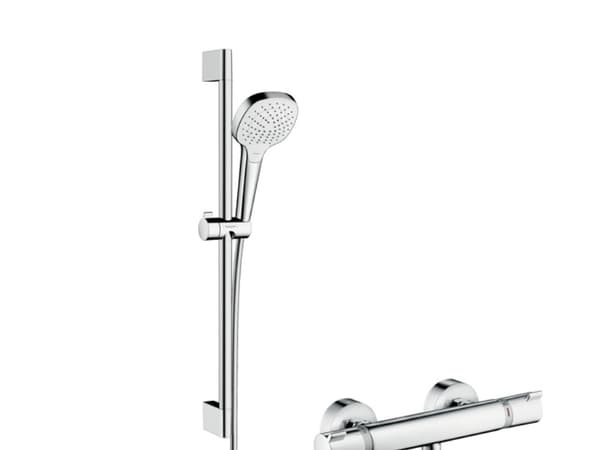 HansGrohe Croma Select E Suihkujärjestelmä vapaasti seisovaan Vario suihkuun, jossa on Ecostat Comfort -termostaatti ja 65 cm suihkukaide