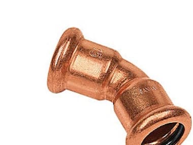 taivutus 22 mm 45° M-M - pistorasia-pistorasia Cu-puristin. M- ja V-levytaljat