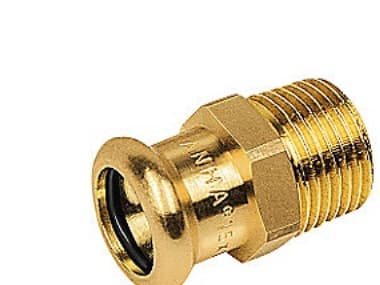 overgangsnippel 1x22mm - 1x22mm Cu press. M og V bakker. Rødgods