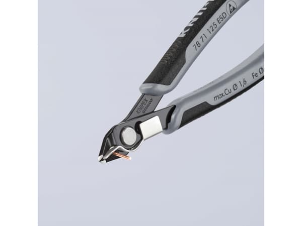 Knipex 78 71 125 ESD, Diagonal tang, Rustfritt stål, Stål, Plast, Sort, Grå, 125 mm, 57 g