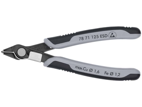 Knipex 78 71 125 ESD, Diagonal tang, Rustfritt stål, Stål, Plast, Sort, Grå, 125 mm, 57 g
