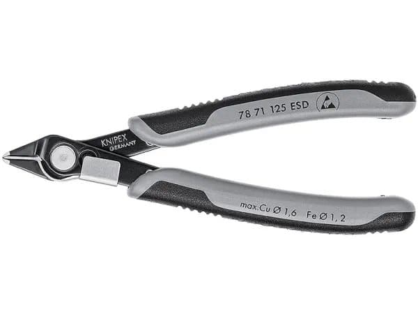 Knipex 78 71 125 ESD, Diagonal tang, Rustfritt stål, Stål, Plast, Sort, Grå, 125 mm, 57 g