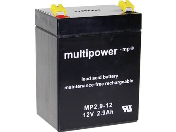 multipower MP2.9-12 A97275 Lyijyakku 12 V 2,9 Ah Lyijyakku (B x K x S) 79 x 107 x 56 mm Litteä liitin 4,8 mm Huoltovapaa, vähäinen itsepurkautuminen