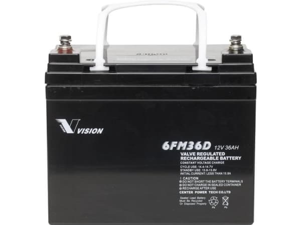 Vision Akkus 6FM36DX Blybatteri 12 V 36 Ah Blyfleece (B x H x T) 195 x 155 x 130 mm M6 skruetilslutning Vedligeholdelsesfri, Cyklusstabilt