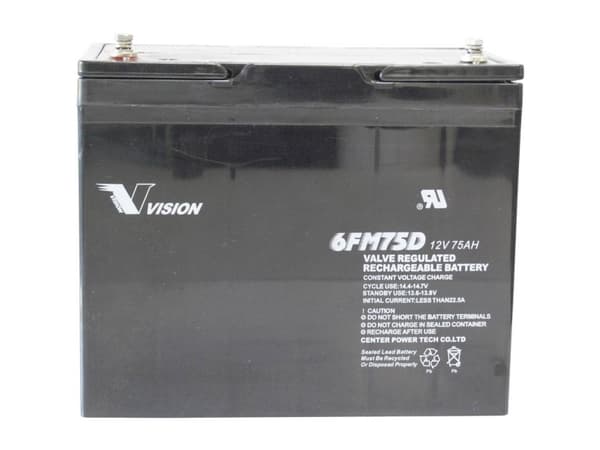 Vision Batteries 6FM75DX Lyijyakku 12 V 75 Ah Lyijyakku (B x K x S) 258 x 215 x 166 mm M6-ruuviliitäntä Huoltovapaa, sykliltään vakaa