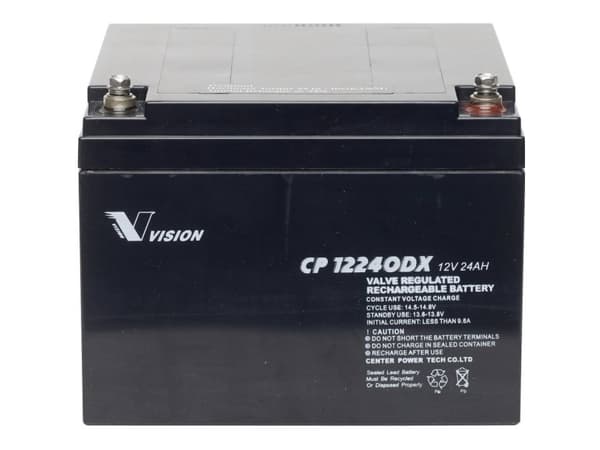 Vision Batteries CP12240DX CP12240DX Lyijyakku 12 V 24 Ah Lyijyakku (B x K x S) 166 x 125 x 175 mm M5-ruuviliitäntä Huoltovapaa, sykliltään stabiili
