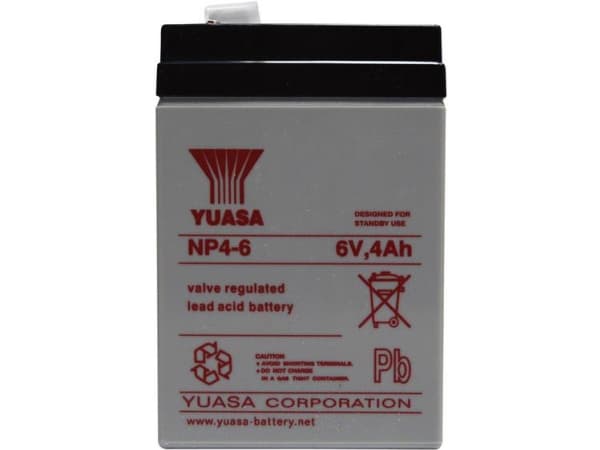 Yuasa NP4-6, Forseglet blysyre (VRLA), 6 V, Hvit, 4000 mAh, 870 g