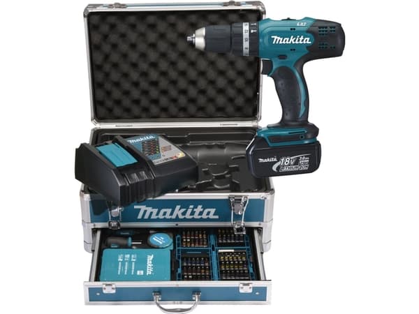 Makita DHP453RFX2 - Hammerbor/driver - trådløs - 2 hastigheter - nøkkelfri borhylse 13 mm - 42 N·m - 2 batterier - 18 V
