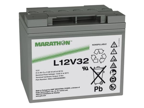 GNB Marathon L12V32 Blybatteri 12 V 31.5 Ah Blyfleece (B x H x T) 198 x 175 x 168 mm M6 skruetilslutning Vedligeholdelsesfri