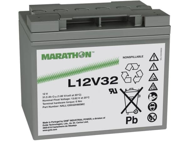 GNB Marathon L12V32 Blybatteri 12 V 31.5 Ah Blyfleece (B x H x T) 198 x 175 x 168 mm M6 skruetilslutning Vedligeholdelsesfri
