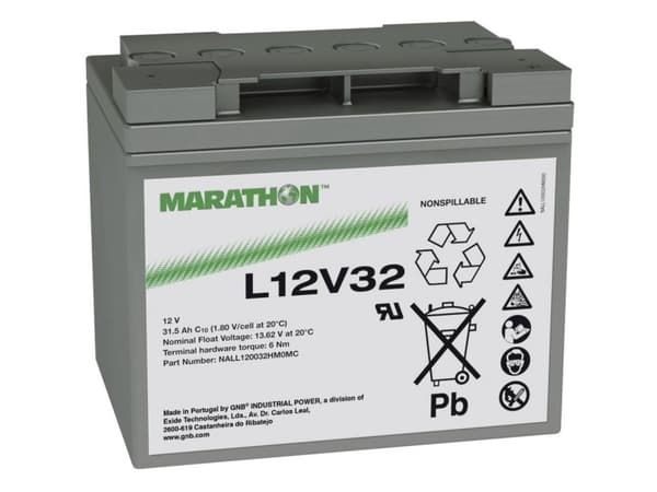 GNB Marathon L12V32 Blybatteri 12 V 31.5 Ah Blyfleece (B x H x T) 198 x 175 x 168 mm M6 skruetilslutning Vedligeholdelsesfri