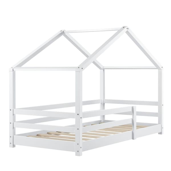 Juniorsäng Knätten hussäng inkl. madrass och sängskydd 160x80 cm furu vit [en.casa]