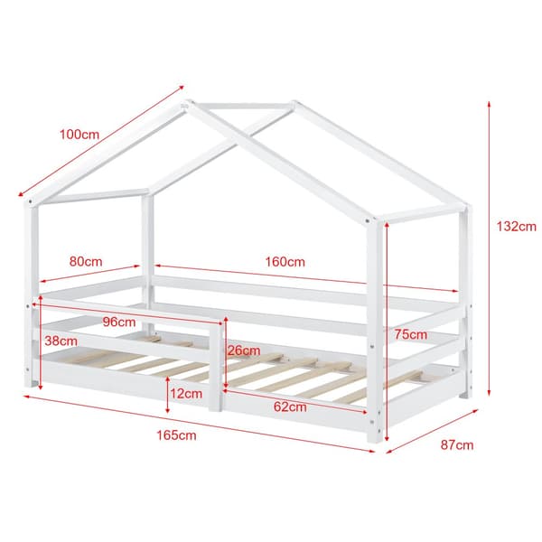 Juniorsäng Knätten hussäng inkl. madrass och sängskydd 160x80 cm furu vit [en.casa]