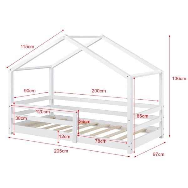 Juniorsäng Knätten hussäng inkl. madrass och sängskydd 200x90 cm furu vit [en.casa]