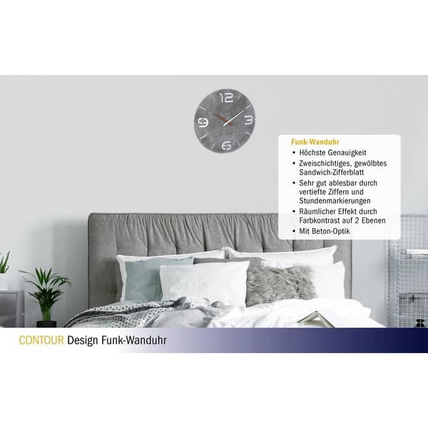 TFA Dostmann 60.3536.15 DCF Väggklocka 350 mm x 35 mm Betonggrå
