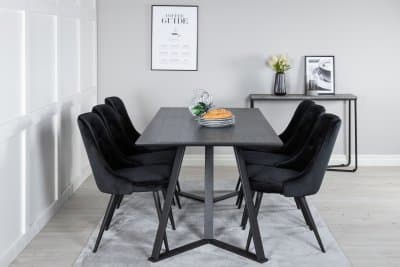 Matgrupp Venture Design – Matbord Marina 180x90 cm - Svart + 6 st Matstol Velvet Deluxe – Svart Sammet / Svart