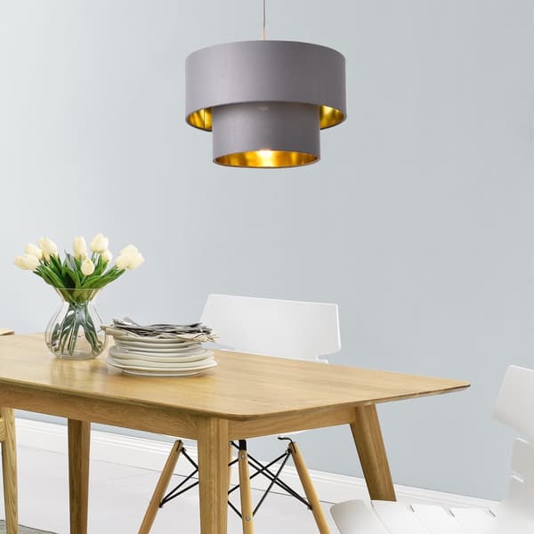 [lux.pro]® Taklampa Lopar-Ø30cm-textil-metall-grå-guld-E27-max.60W-230V, 50Hz