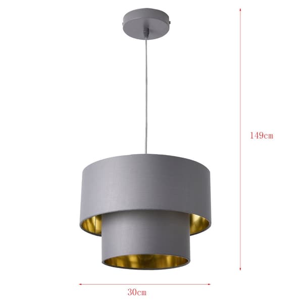 [lux.pro]® Taklampa Lopar-Ø30cm-textil-metall-grå-guld-E27-max.60W-230V, 50Hz