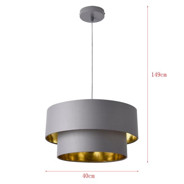 [lux.pro]® Taklampa Lopar-Ø40cm-textil-metall-grå-guld-E27-max.60W-230V, 50Hz