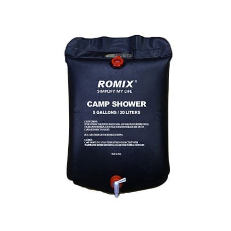 Camping shower with temperature indicator and shower handle
