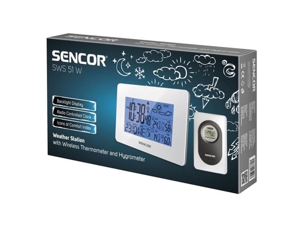 Sencor SWS 51 W, Valkoinen, Kosteusmittari sisäkäyttöön, Lämpömittari sisäkäyttöön, Kosteusmittari ulkokäyttöön,..., Kosteusmittari, Lämpömittari, Ko