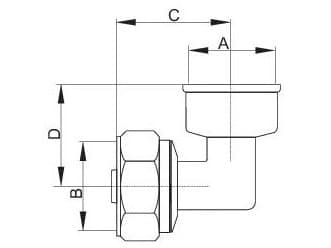 Hydroland 90° PEX/GW pulttikiinnitteinen kulmakappale (5900308747896)