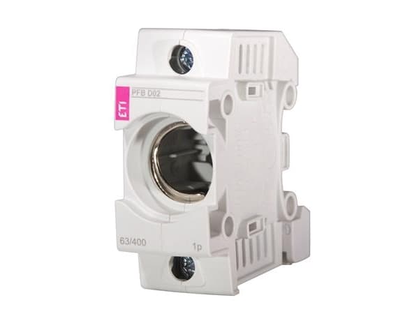 Sikringsholder D02 E18 1 pol, 63A, 400V AC, Monteres på DIN-Skinne 35mm. Leveres komplet.