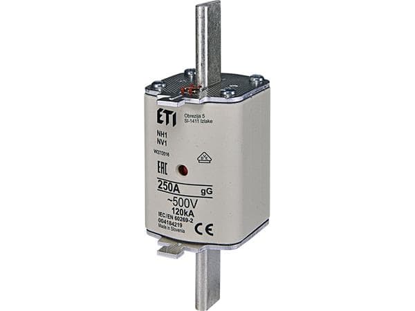 Sulake NH1 250A gG, 500V AC, katkaisukyky 120kA, standardi IEC 60269-1, IEC 60269-2. Tilanilmaisimella varustettuna